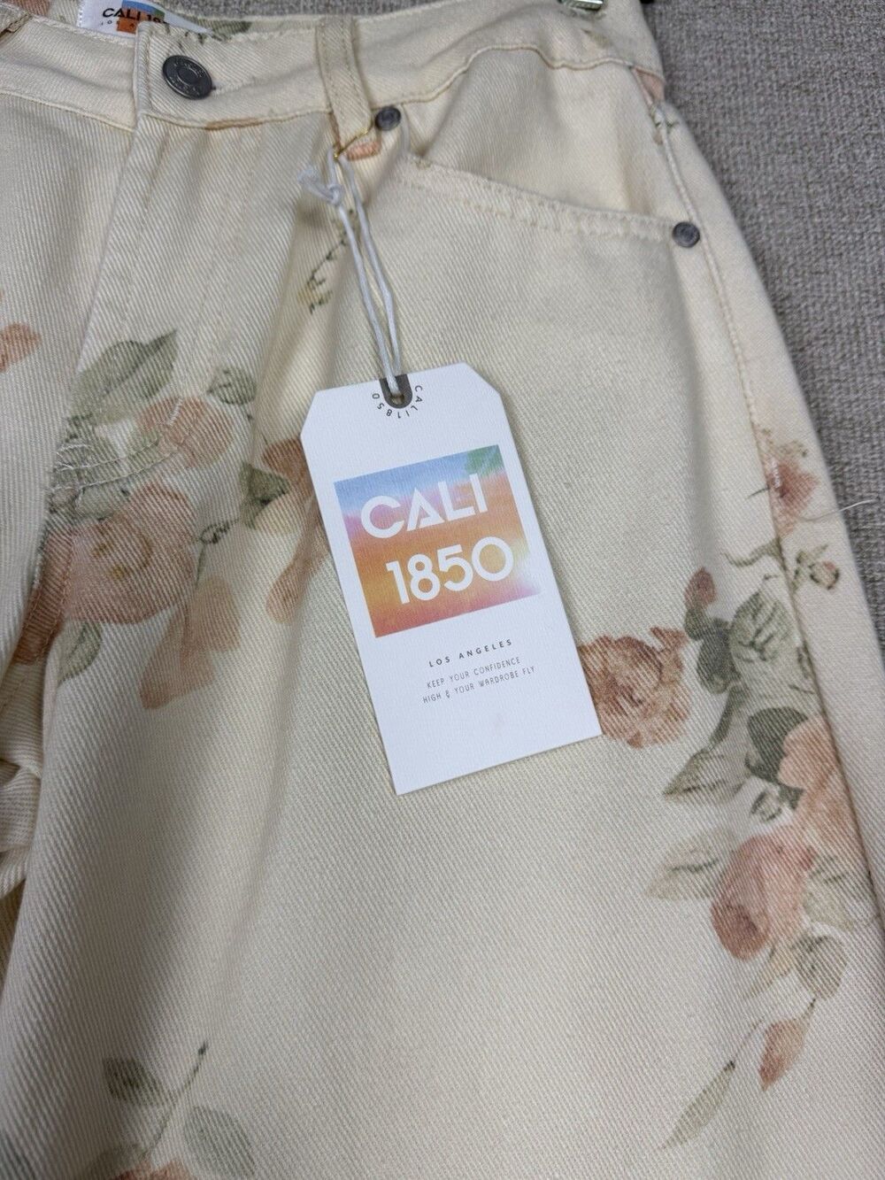Cali 1850 Floral Barrel Jeans Size 26 Low Rise Printed Denim Pants NWT - Picture 6 of 11